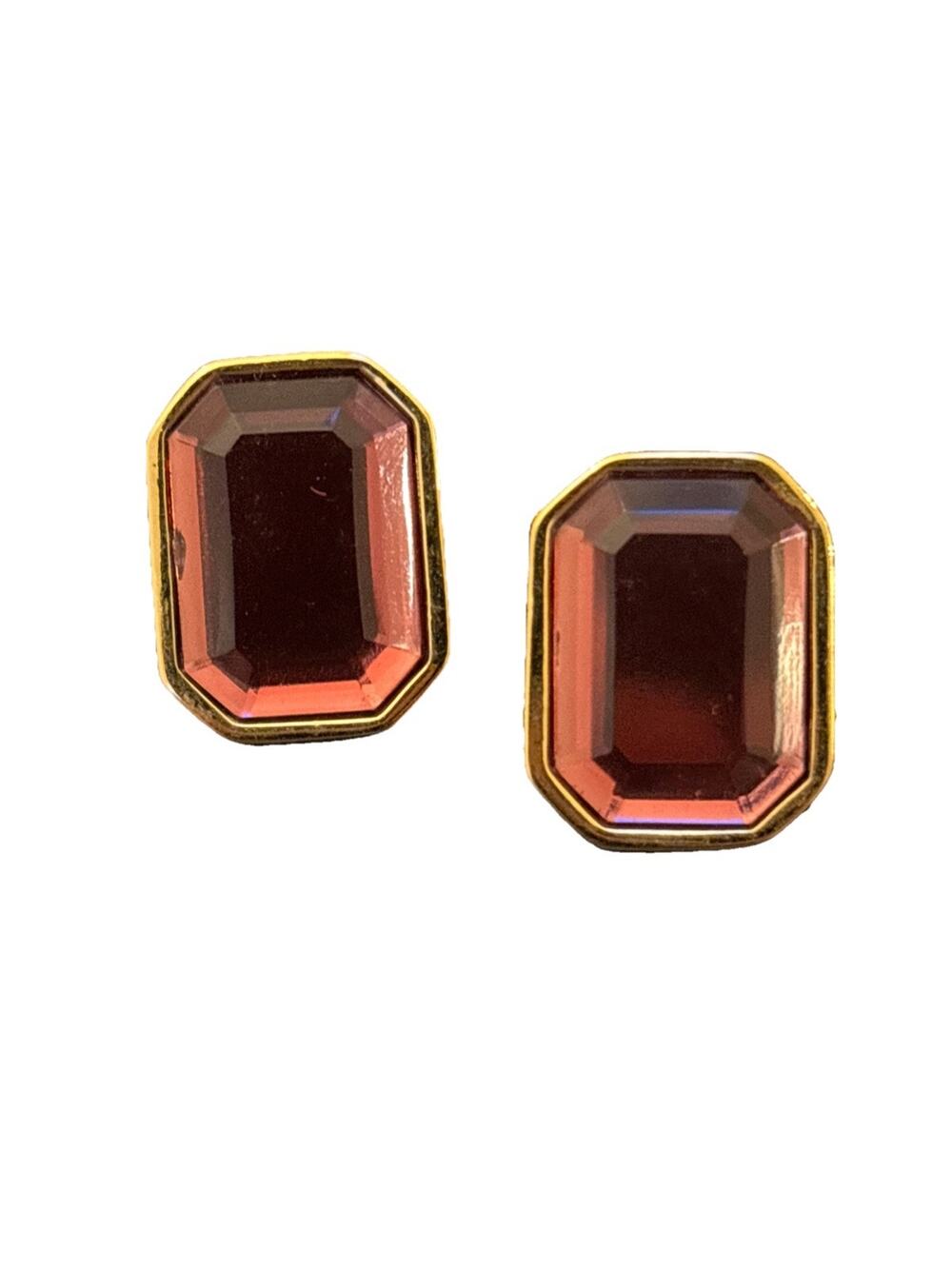 Joan Rivers Lucite Raspberry Pink Octagon Shape Stud Post Earrings Gold Tone